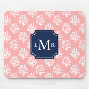 Niedliches korallenrotes Muster und blaues Mousepad