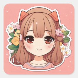 niedliches koreanisches Mädchen kawaii Cartoon ein Quadratischer Aufkleber