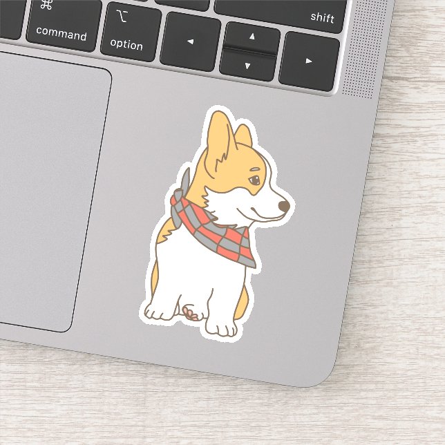 Niedliches Korgi mit Gingham Checkered Bandana Aufkleber (Detail)