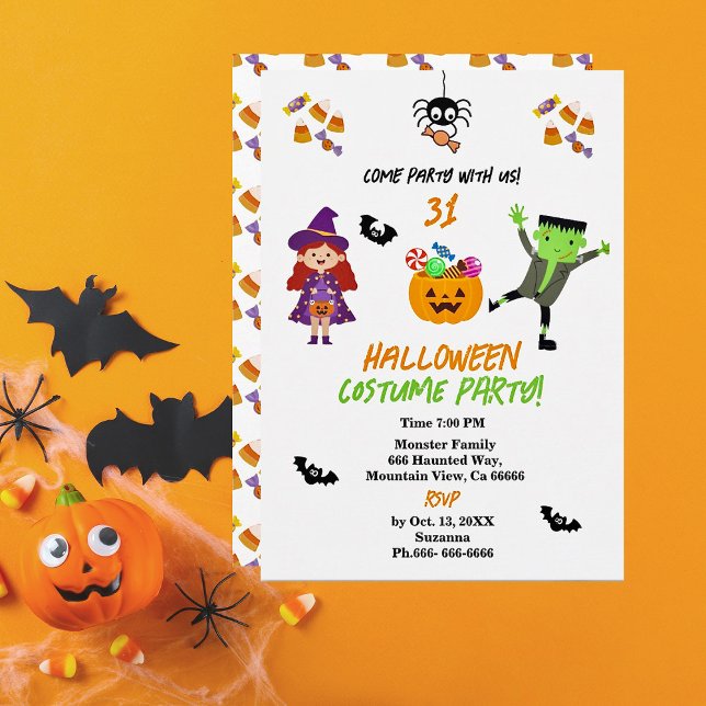 Niedliches KostümHalloween-Party Herbsteinladung Einladung (Cute Kids Halloween Party Invitation - Create your own)
