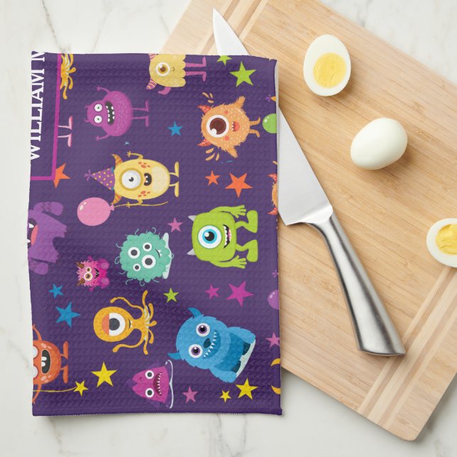 Niedliches Kostümmonster Halloween-Muster Geschirrtuch (Viertel Falte)