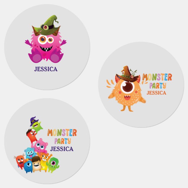 Niedliches Kostümmonster-Halloween-Party für Kinde Etiketten (Gruppe)
