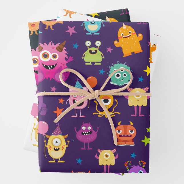 Niedliches Kostümmonster-Halloween-Party für Kinde Geschenkpapier Set (Beispiel)