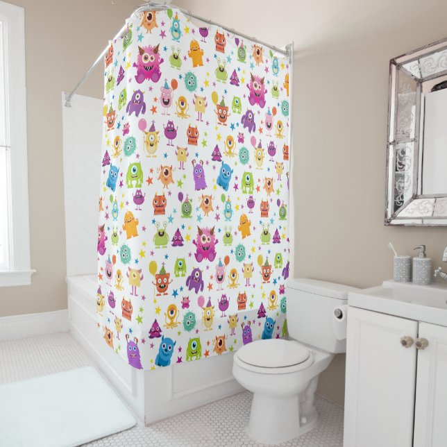 Niedliches Kostümmonster-Halloween-Party-Muster Duschvorhang (Beispiel)