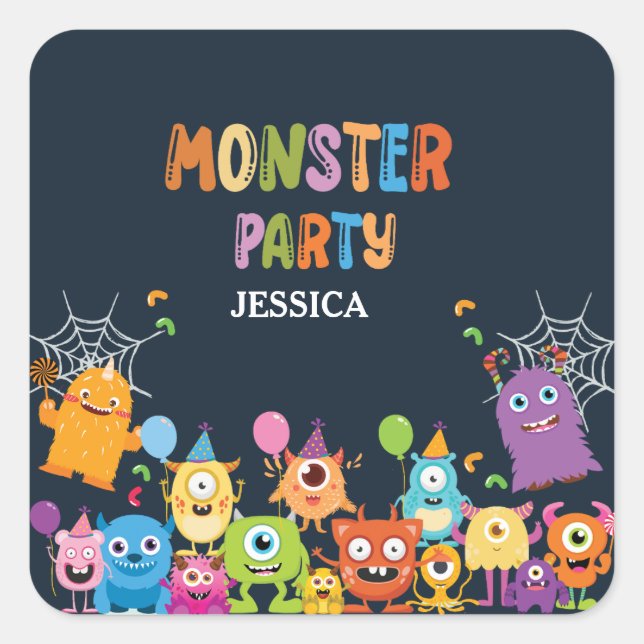 Niedliches Kostümmonster-Halloween-Party Quadratischer Aufkleber (Vorderseite)