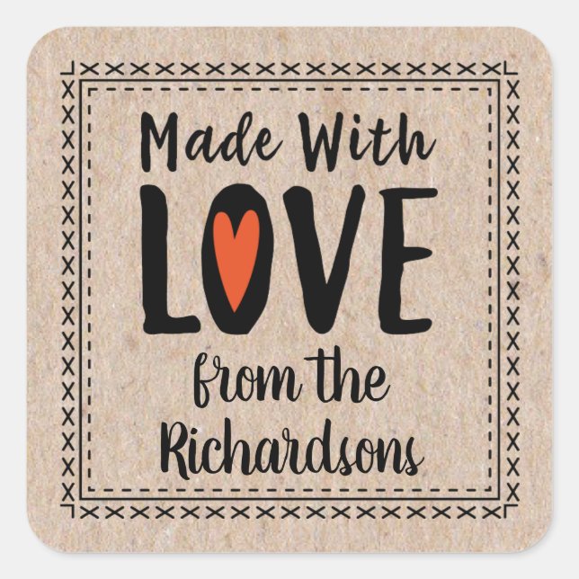 Niedliches Kraftpapier aus Liebe-Backetikett Quadratischer Aufkleber (Vorderseite)