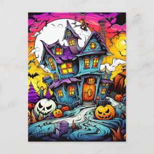 Niedliches kreatives Halloween-Spuk Haus Postkarte