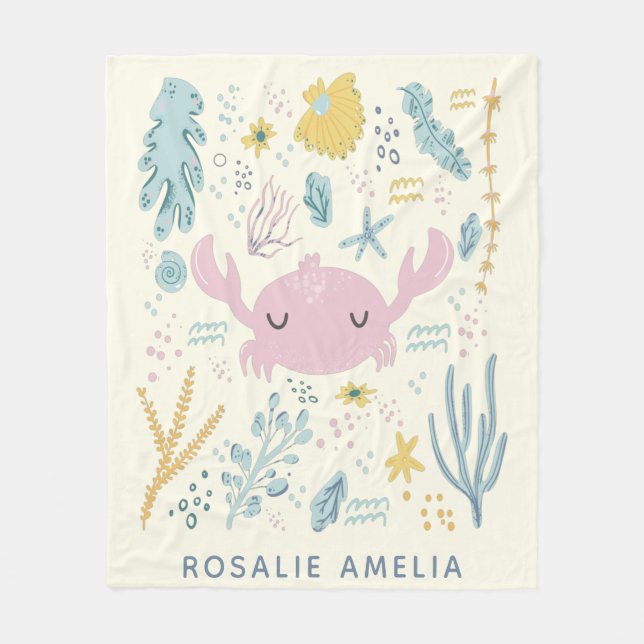 Niedliches Krebserlebnis unter Wasser Muscheln Pas Fleecedecke (Vorderseite)