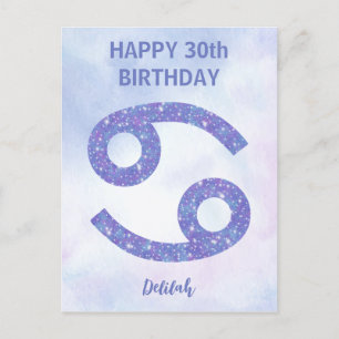 Niedliches Krebszeichen Lila Glück Geburtstag Postkarte