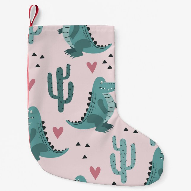 Niedliches Krokodil, Vintages Alligatormuster. Kleiner Weihnachtsstrumpf (Vorderseite)
