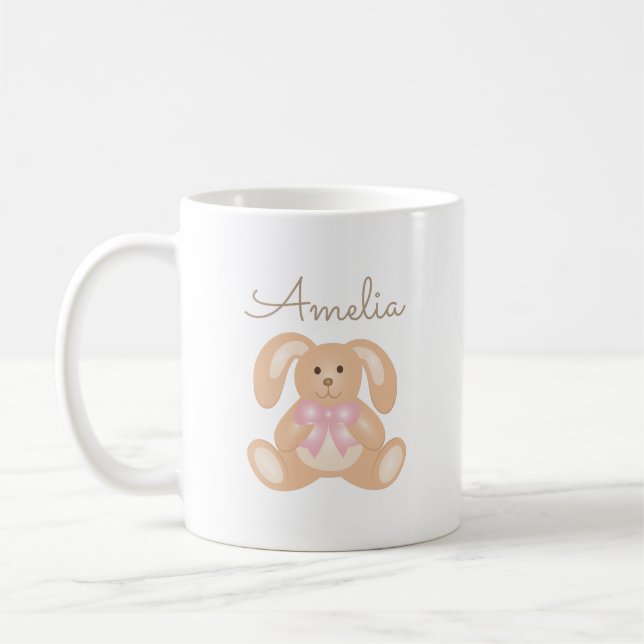 Niedliches, kuddelrosa Ribbon Bunny Rabbit Fügen S Tasse (Links)