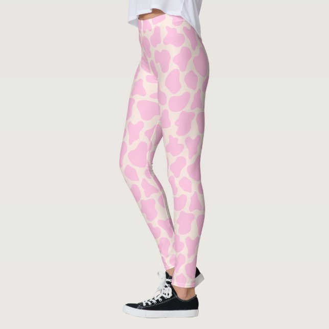 Niedliches Kuh-Tierdruckmuster Ästhetisch rosa Leggings (Links)