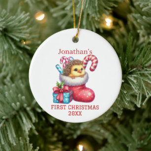 Niedliches Küken mit Igel Weihnachten Keramik Ornament