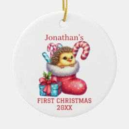 Niedliches Küken mit Igel Weihnachten Keramik Ornament