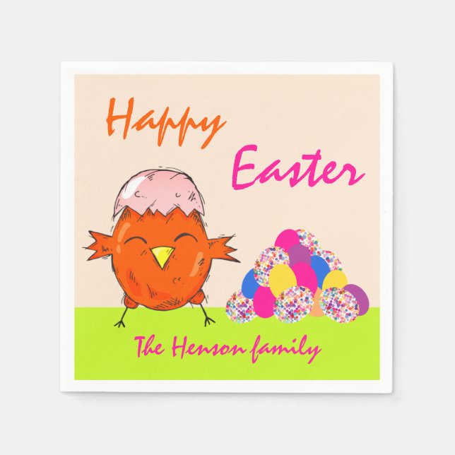 Niedliches Küken mit Ostereiern Frohe Ostern Serviette (Vorderseite)