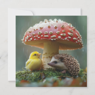 Niedliches Küken und Igel, das sich unter einem Pi Feiertagskarte