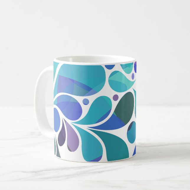 Niedliches Künstlerisches Aqua Blue, Lila Aquarell Kaffeetasse (Vorderseite Links)