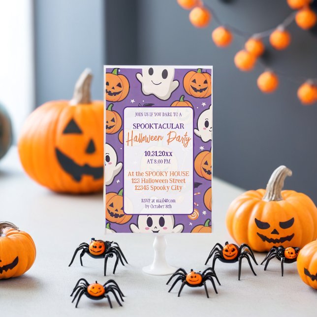 Niedliches Kürbis Halloween-Party Orange Lila Einladung (Von Creator hochgeladen)