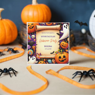 Niedliches Kürbis Halloween-Party Orange Lila Einladung