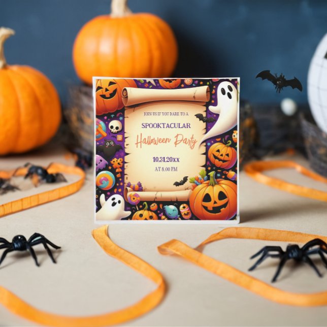 Niedliches Kürbis Halloween-Party Orange Lila Einladung (Von Creator hochgeladen)