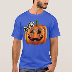 Niedliches Kürbisgefecht mit Leopard Druckbrillen T-Shirt