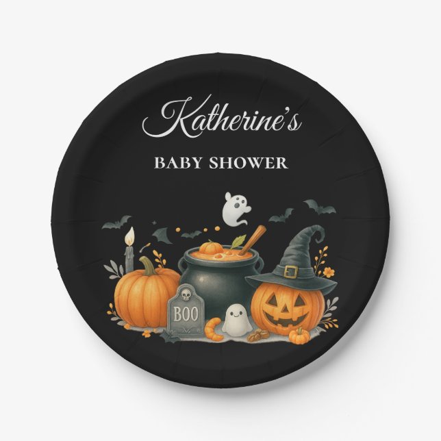 Niedliches Kürbisgeschlecht, neutrale Halloween-Ki Pappteller (Vorderseite)