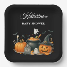 Niedliches Kürbisgeschlecht, neutrale Halloween-Ki Pappteller