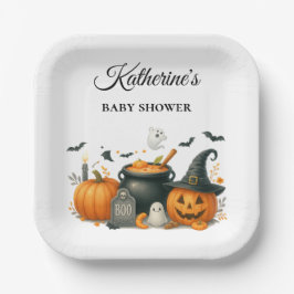 Niedliches Kürbisgeschlecht, neutrale Halloween-Ki Pappteller