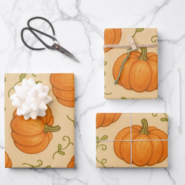 Niedliches Kürbismuster - Wrapping Paper - Hallowe Geschenkpapier Set (Vorderseite)