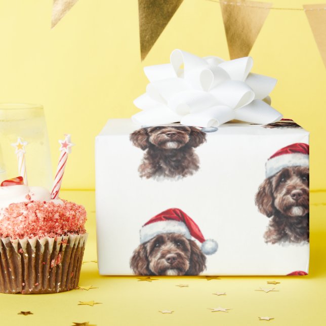 Niedliches Labradoodrom mit Weihnachtsmannmütze Geschenkpapier (Geburtstagsparty)