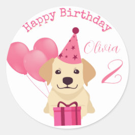 Niedliches Labrador Retriever Happy Birthday Tag A Runder Aufkleber