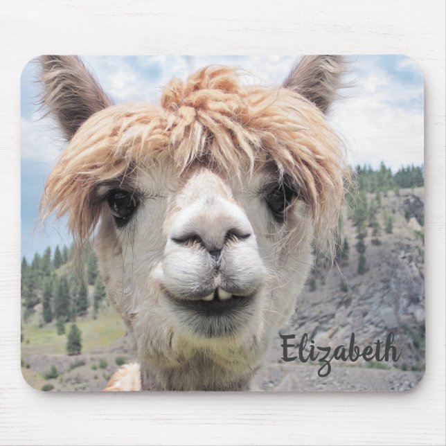 Niedliches Lächeln Alpaca Foto Image Mousepad (Vorne)