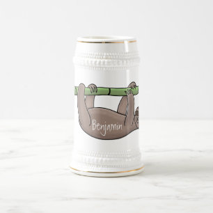 Niedliches Lächeln auf Bambus-Cartoon-Illustration Bierglas