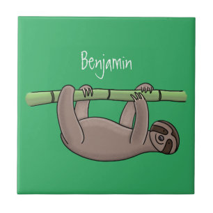 Niedliches Lächeln auf Bambus-Cartoon-Illustration Fliese