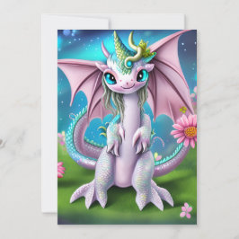 Niedliches Lächeln Baby Dragon mit Blume Feiertagskarte
