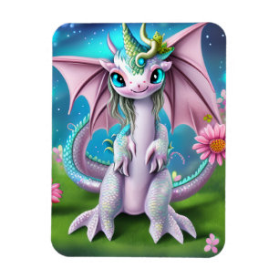 Niedliches Lächeln Baby Dragon mit Blume Magnet