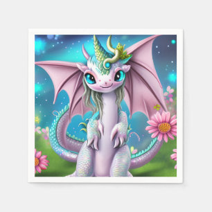 Niedliches Lächeln Baby Dragon mit Blume Serviette
