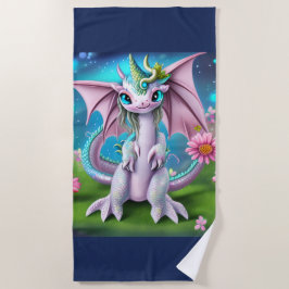 Niedliches Lächeln Baby Dragon mit Blume Strandtuch