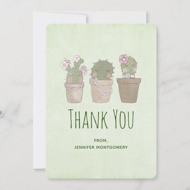 Niedliches Lächeln Cactus Trio Aquarelldesign Dankeskarte (Vorderseite)