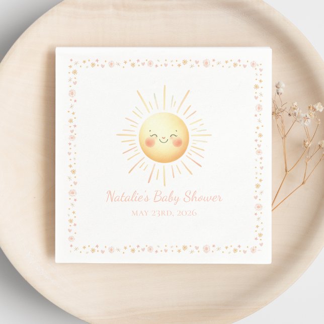 Niedliches Lächeln Gelbfarben Sonnenschein Ästheti Serviette (Brighten the day with cheerful sunshine-themed baby shower napkins, perfect for a joyful celebration)