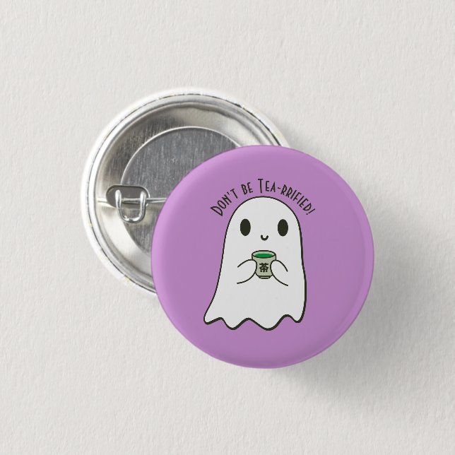 Niedliches Lächeln Ghost & japanisches Tea-Kanji Button (Vorne & Hinten)