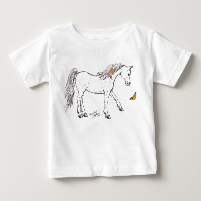 Niedliches Lächeln Pferd mit Schmetterling-Shirts Baby T-shirt (Vorderseite)