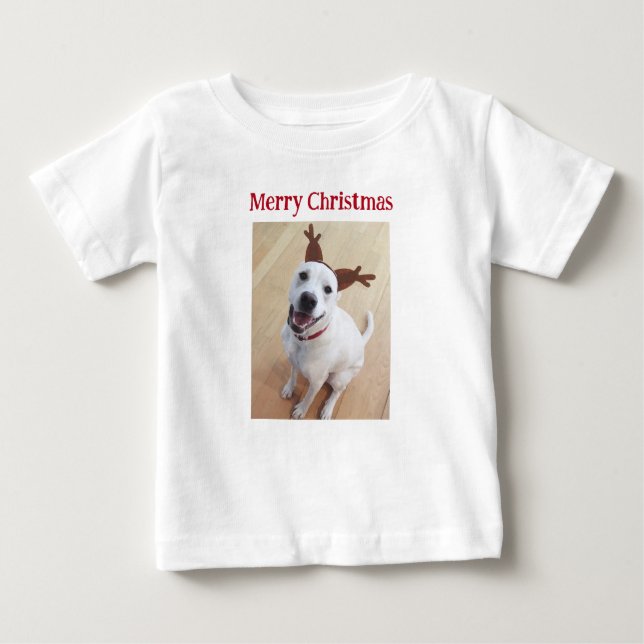Niedliches Lächeln Rentierwelpen Weihnachten Baby T-shirt (Vorderseite)