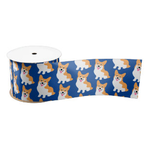 Niedliches lächelndes Pembroke-Walisercorgi-Blau Satinband