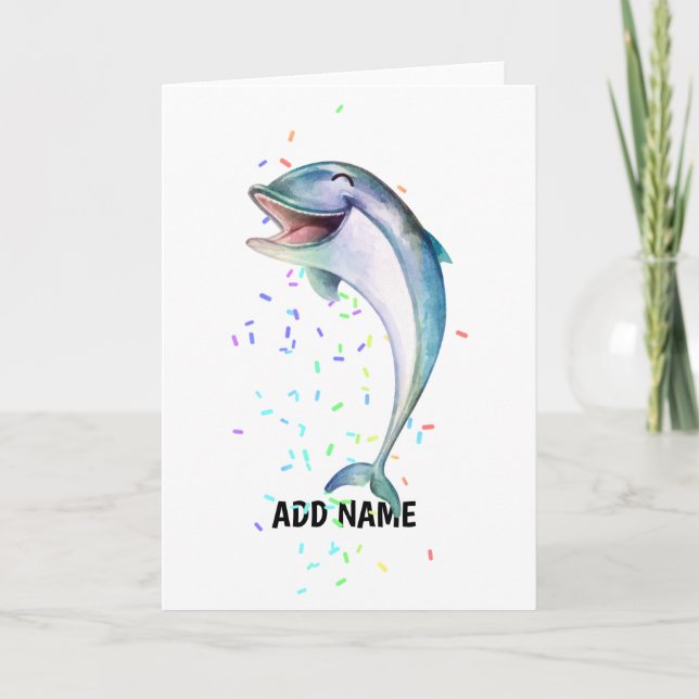Niedliches Lachen DOLPHIN Wasserfarbe Name hinzufü Karte (Vorderseite)