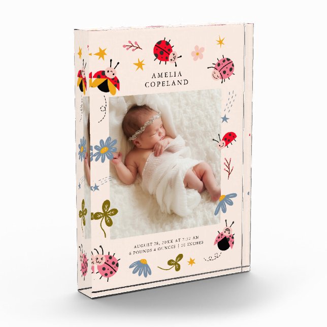 Niedliches Ladybug Baby Girl Square Foto Keepake (Links)