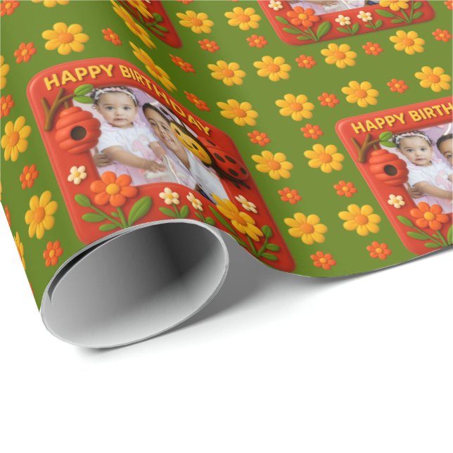 Niedliches Ladybug GeburtstagsFoto individuell anp Geschenkpapier (Rolleneckpunkt)