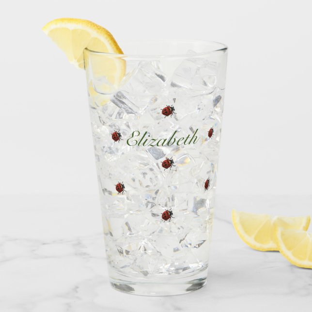 Niedliches Ladybug-Muster mit Name Glas (Vorderseite Ice)