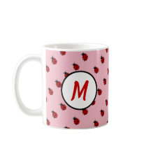 Niedliches Ladybug Muster Monogramm in Rosa und Ro