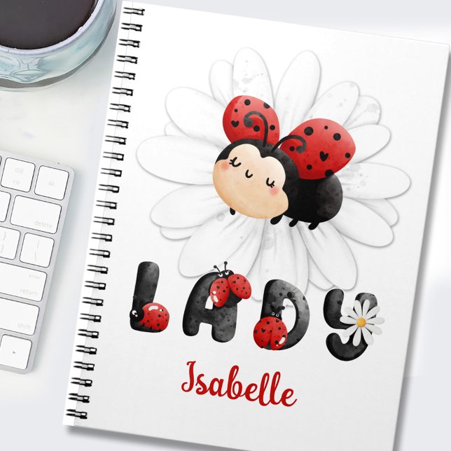Niedliches Ladybug Personalisiert Girl Notebook Notizblock (Cute Ladybug Name Girl Notebook)